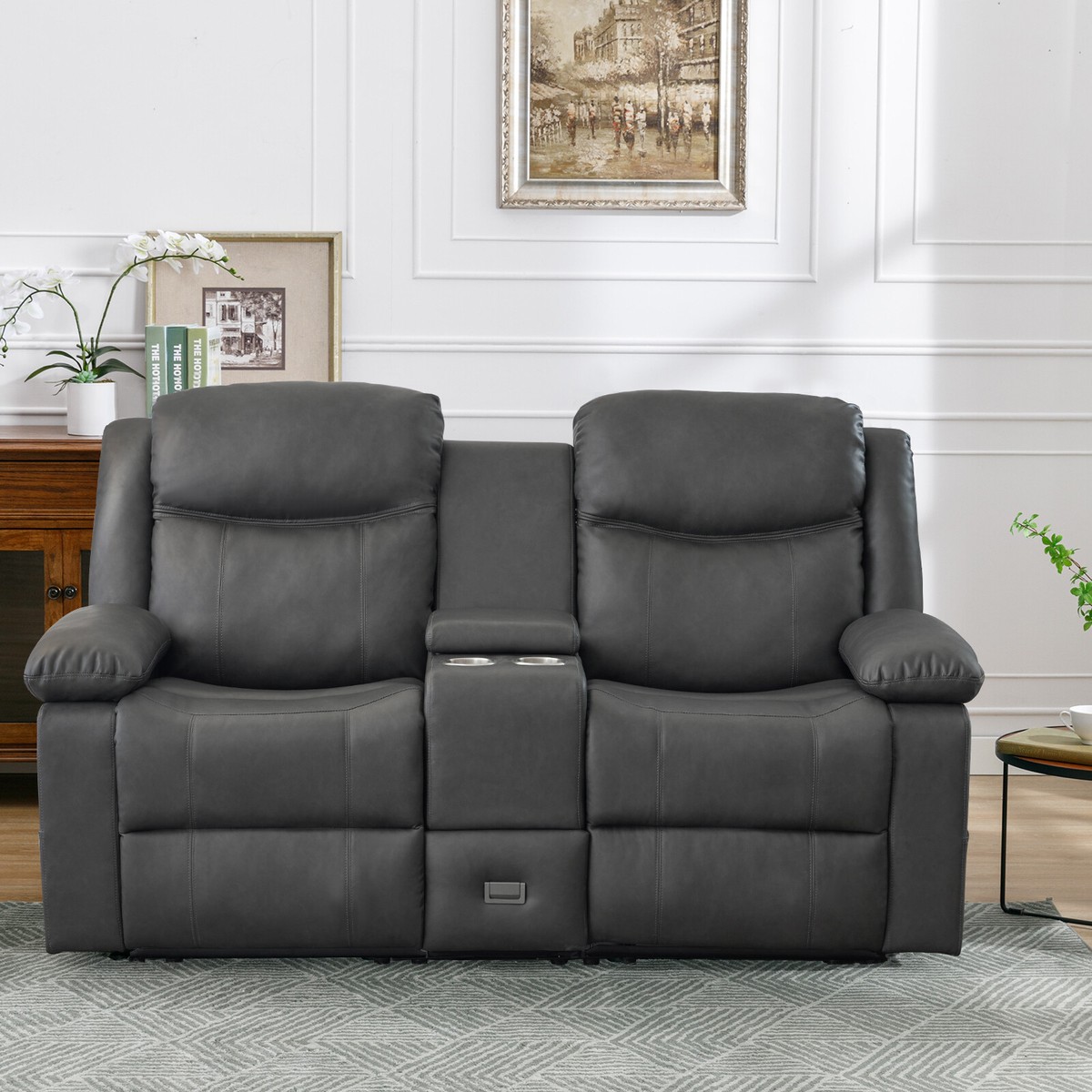 Cup Holders Two Seat Recliner Loveseat Power Double Reclining Sofa