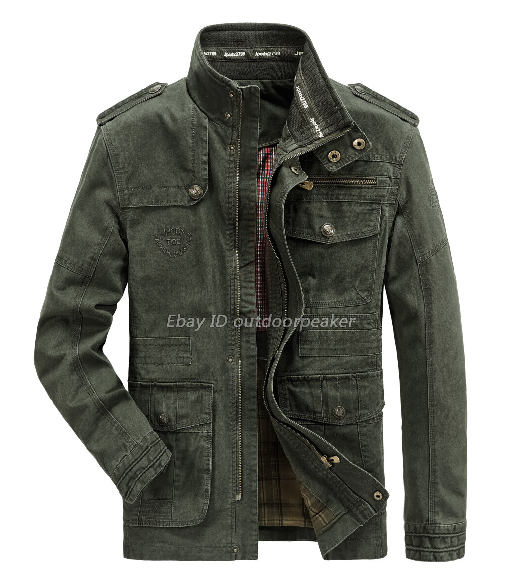S-7XL Mens Spring Fall Coat Jacket Outwear Cotton Blend Zipper