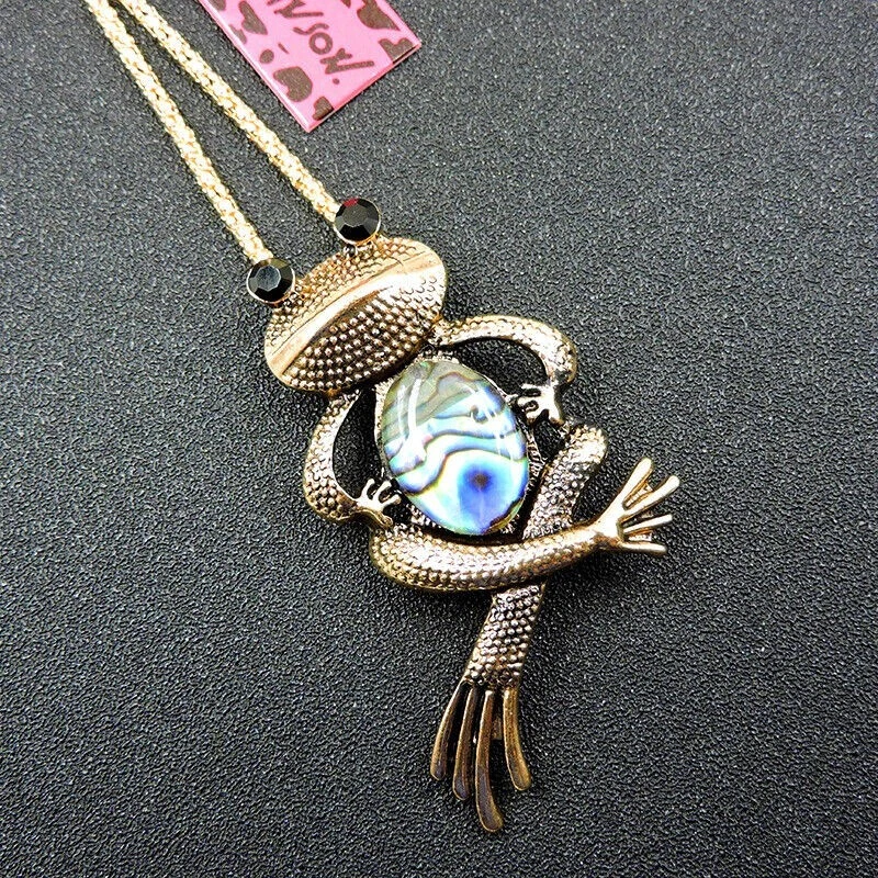 Lindo collar de cadena de oro con colgante de vientre de ópalo de rana 27" Foto 3 de 3