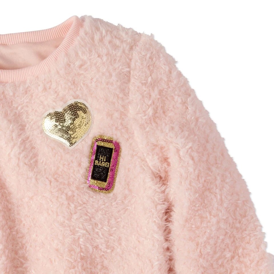 Speechless Girls'  Embellished Faux Fur Pullover Pink Heart Sweater Size Large - Image 2 of 3