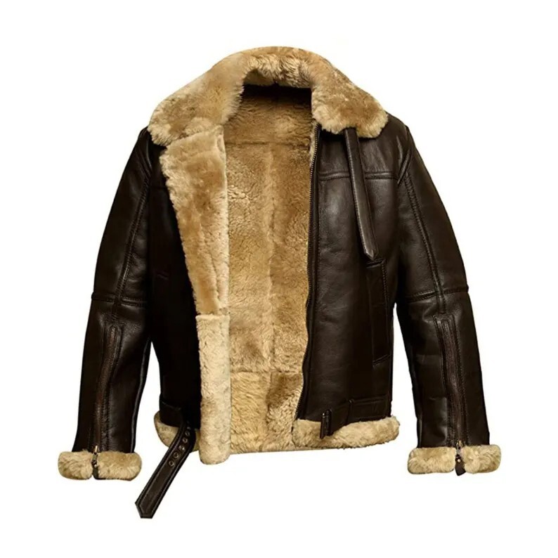 Men's RAF Aviator Real Leather Jacket Coat Bomber B3 Sheep Skin Pilot Flying