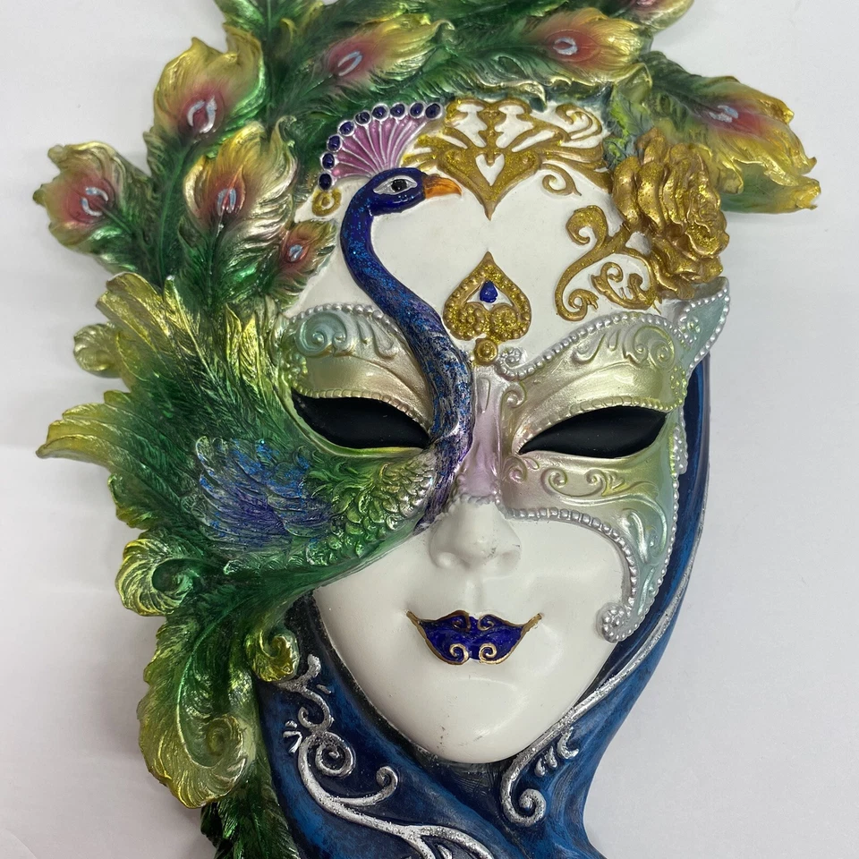 Design Toscano Wall Mask of Venice Peacock 6.5" x 13.5" Mardi Gras - READ - Image 3 of 4