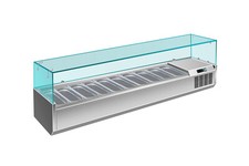 Edelstahl Kühlaufsatz Aufsatzkühlvitrine Pizzakühlaufsatz 9 x 1/3 GN Glasaufsatz