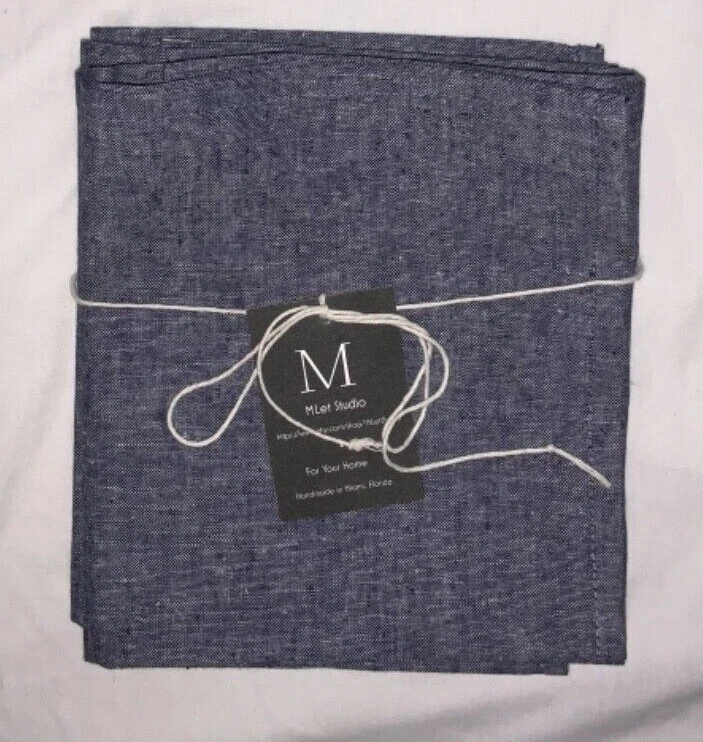 NEW Handmade LInen BLEND DINNER NAPKINS SET of 4 Size 21" X 16" RUSTIC BLUE  - Image 2 of 4