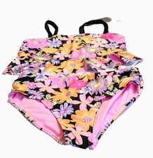 UPF-50 Wonder Nation Girls  Ruffle Top Tankini Swimsuit 2-Piece Sz. L 10-12 Plus