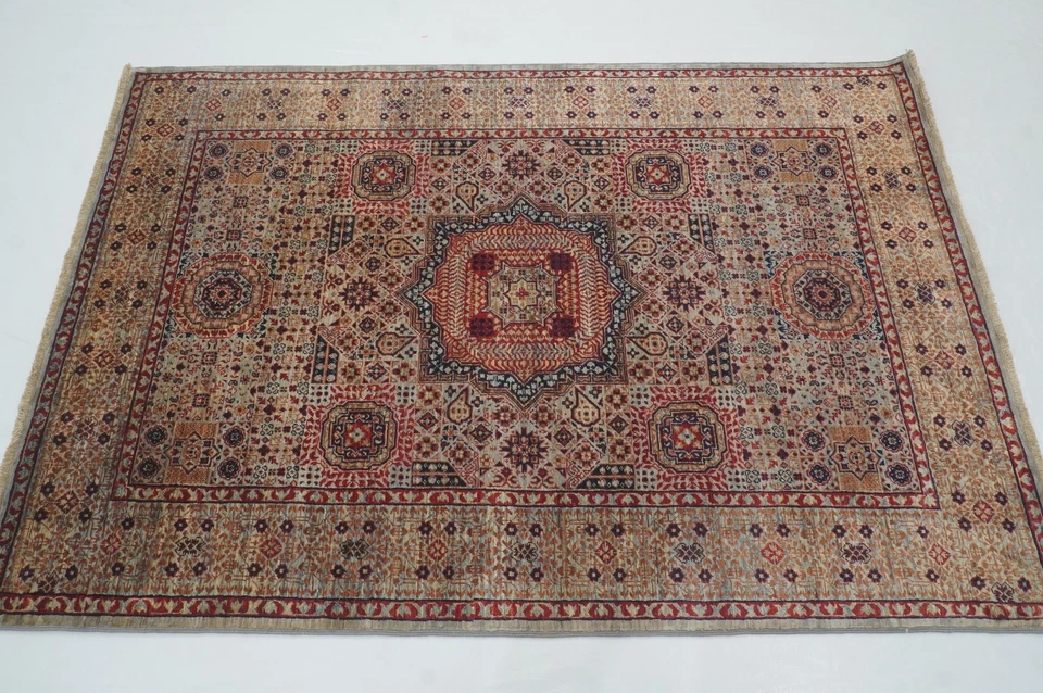 4 x 6 ft Gray  Mamluk Afghan Hand Knotted Medallion Area Rug - Image 4 of 4