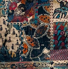 GP & J BAKER Barcelona indigo printed velvet viscose cotton remnant new