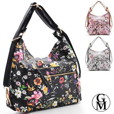 3in1 Borsa trasformabile in zaino fiorata spalla hobo sacco donna