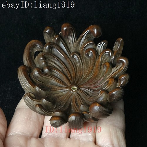 china 3.6" boxwood hand carved Chrysanthemum flower Incense stand decoration - Picture 2 of 8