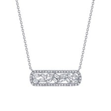 14k WHITE GOLD DIAMOND BAGUETTE BAR PENDANT, NECKLACE 1624