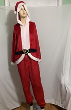 Ugly Christmas Pajamas Pjs Union Suit Santa Suit Faux Belt Zip Front Womens L