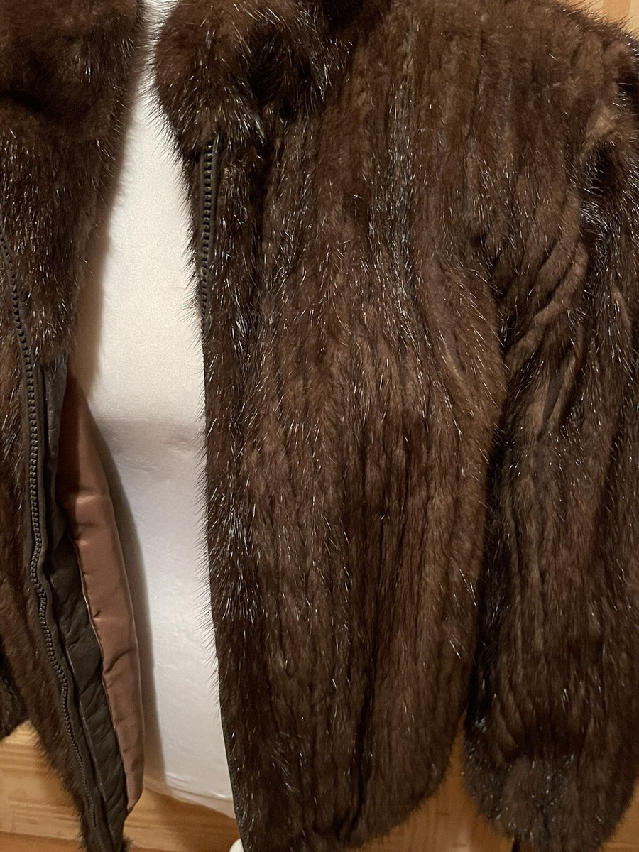 Saga Mink Coat Genuine Brown Luxury Denmark Zip Up Size Medium