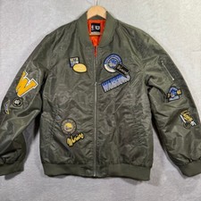 Golden State Warriors Mens 2XL NBA Bomber Jacket Embroidered Patches Green Zip