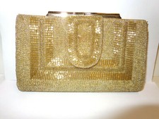 vintage beaded purse gold clutch style By Borg sz 8in lg by 5 in tall