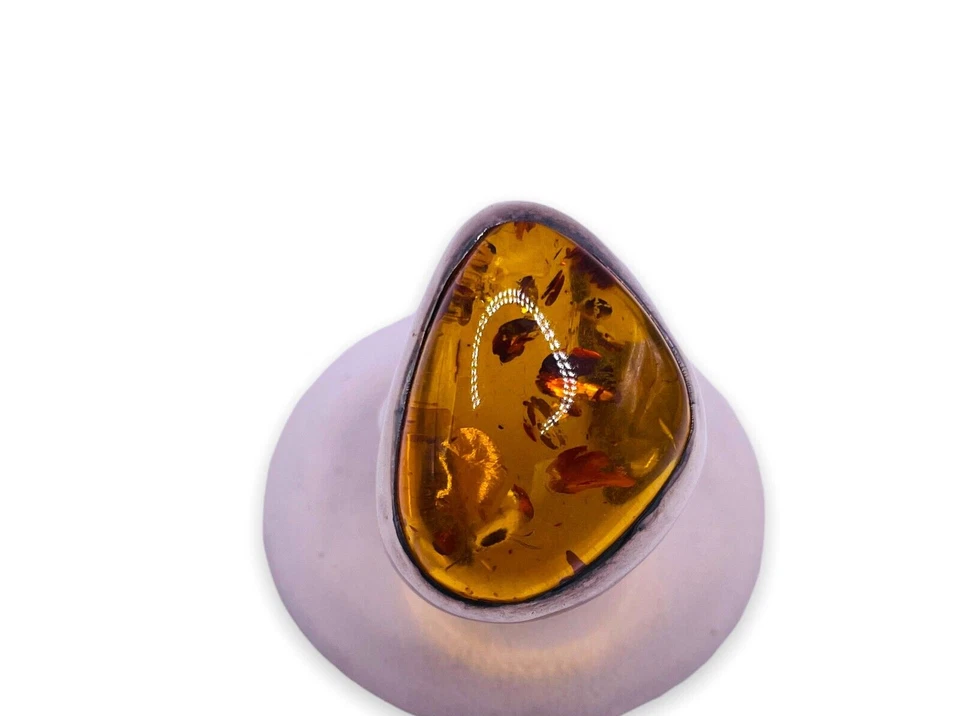 Anillo de plata de ley 925 ámbar báltico natural tamaño 7,5 - 5783 Foto 3 de 4