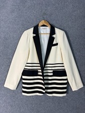 Laura Ashely Trench Jacket Womens Size 14 Beige Stripe Lined Single Breasted