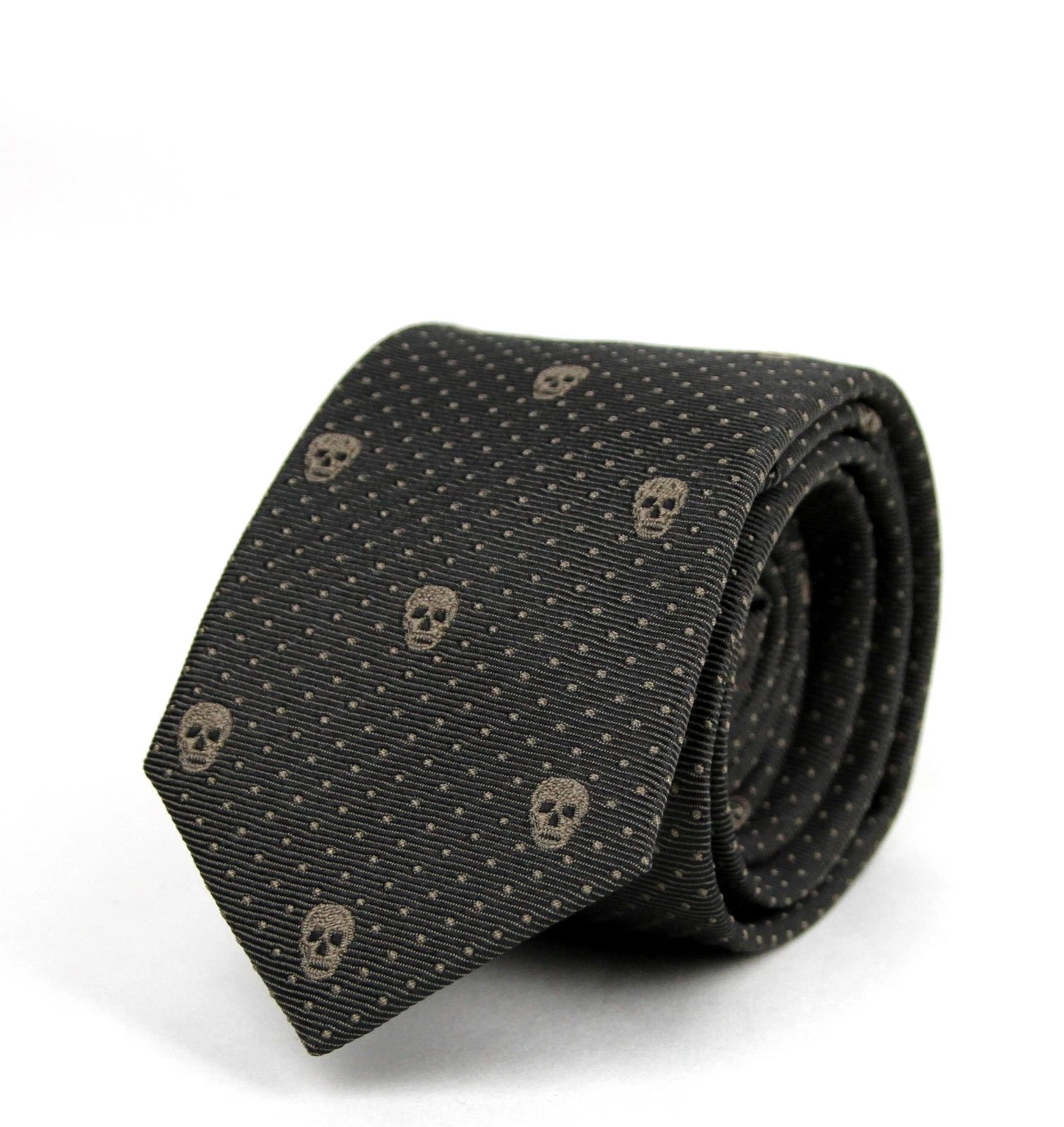 Alexander McQueen Brown Skull Polka Dot Silk Tie Fine 5 cm 184303 2065