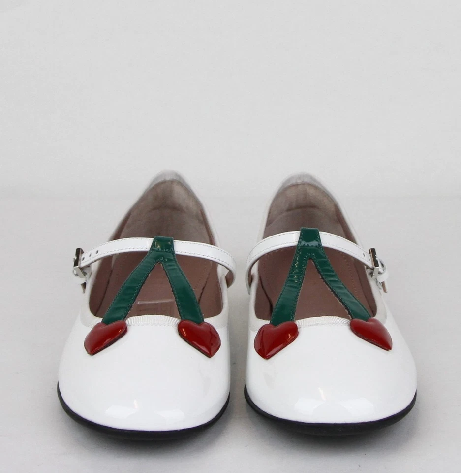 Pisos de ballet Gucci niña junior charol blanco con corazones 35 433190 9072 Foto 3 de 4
