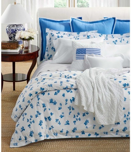 Ralph Lauren Georgica Branford Blue White 100% Linen Euro Sham $185 - Picture 4 of 5