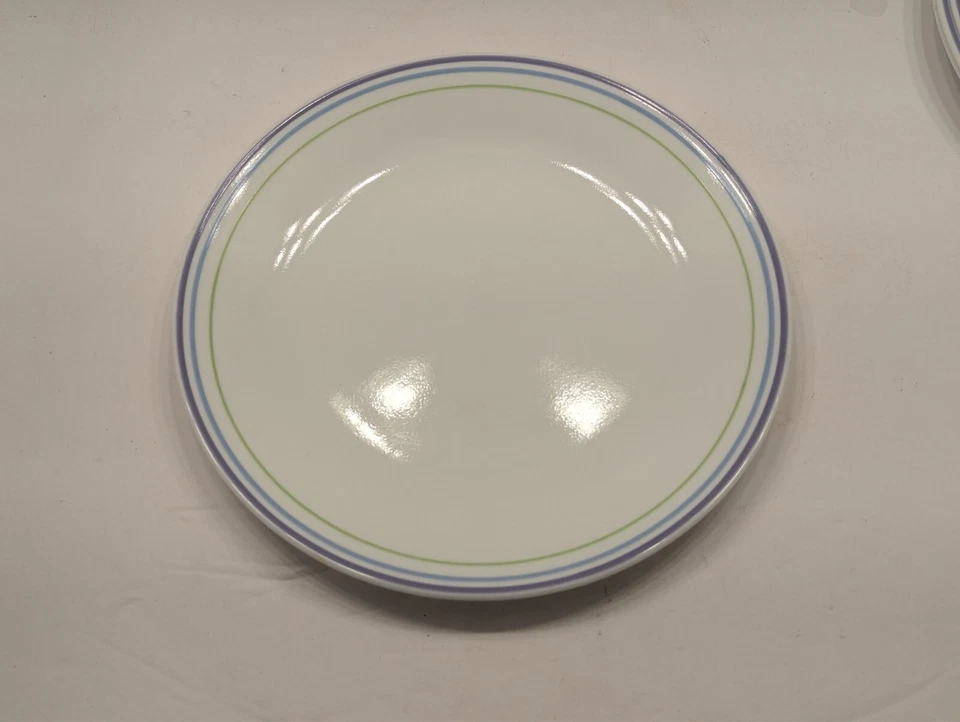 Juego de 4 PLATOS DE ALMUERZO Corelle MOONGLOW 8.5" púrpura azul verde banda tira Foto 2 de 4
