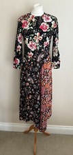 Zara Black Multicolour Floral Paisley Asymmetric Hem Midi Dress Size XS UK 6 8
