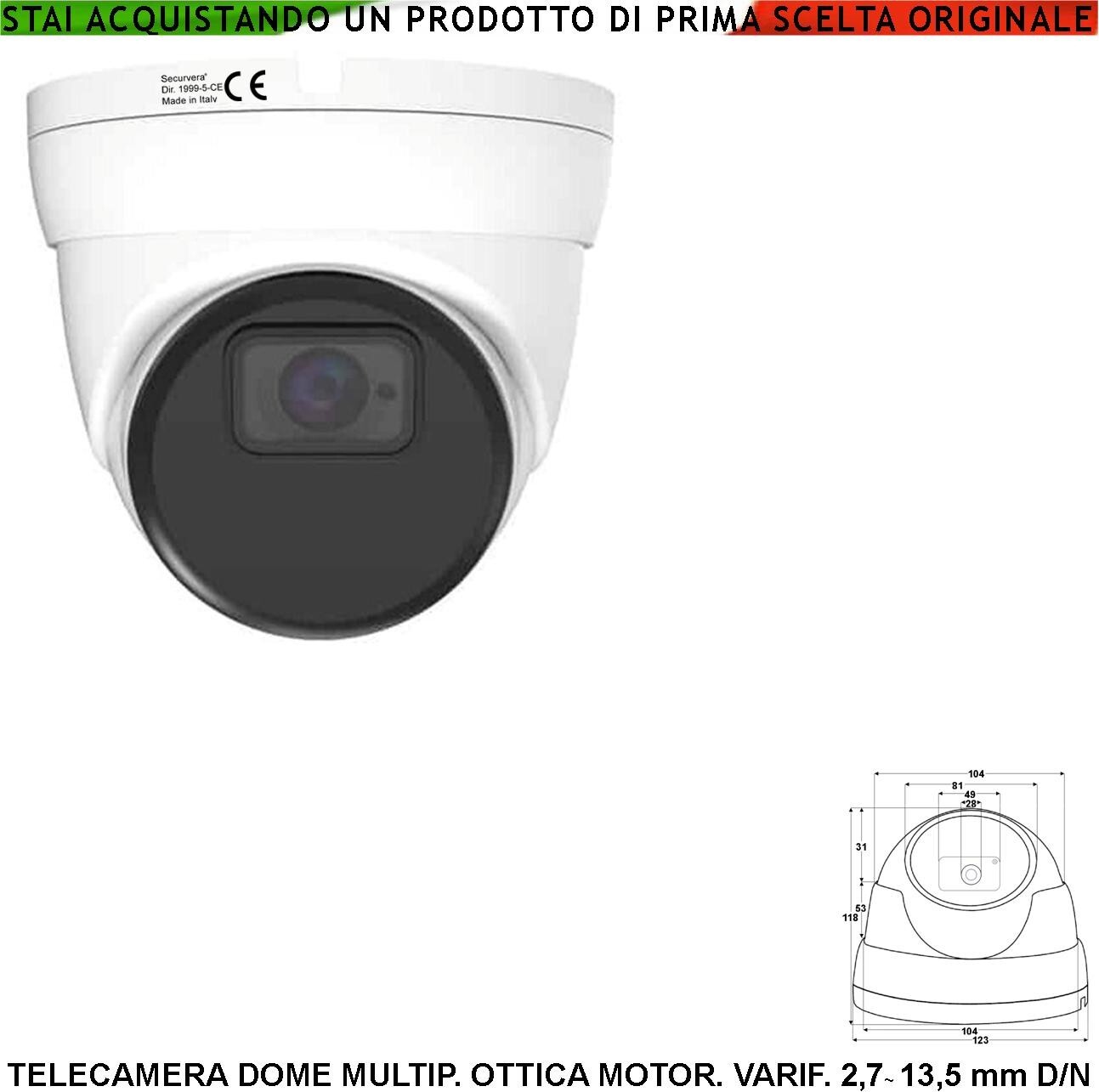 Telecamera Dome 5MPX Multiprot. Ottica Autofocus Varifocale 2,7~13,5mm Day/Night
