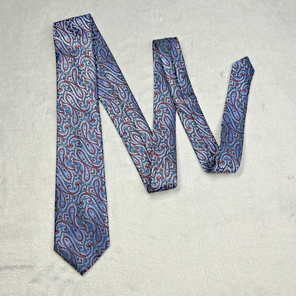 Corbata para hombre Bergamo New York azul cachemir y rojo 59" x 3" hecha a mano Foto 2 de 4