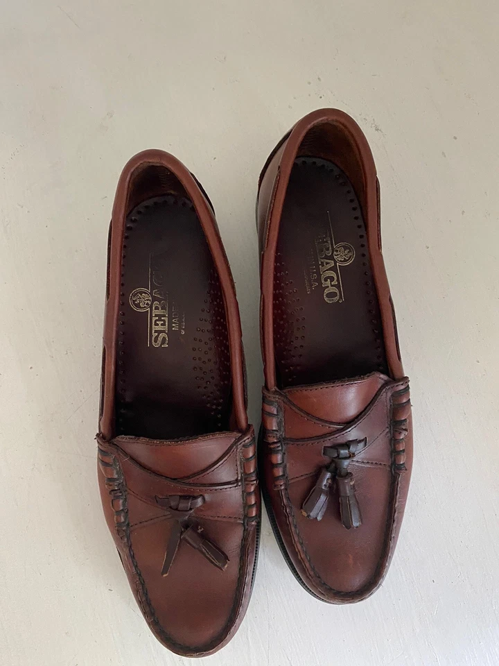 Sebago Leather Slip On Loafers Tassels Made In USA Womens Sz 9.5 Burgundy Brown - Image 2 of 4
