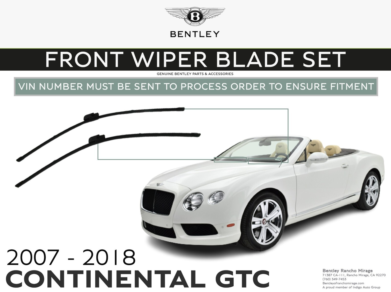 2007-2018 Bentley CONTINENTAL GTC GENUINE FACTORY OEM WIPER BLADE (SET)