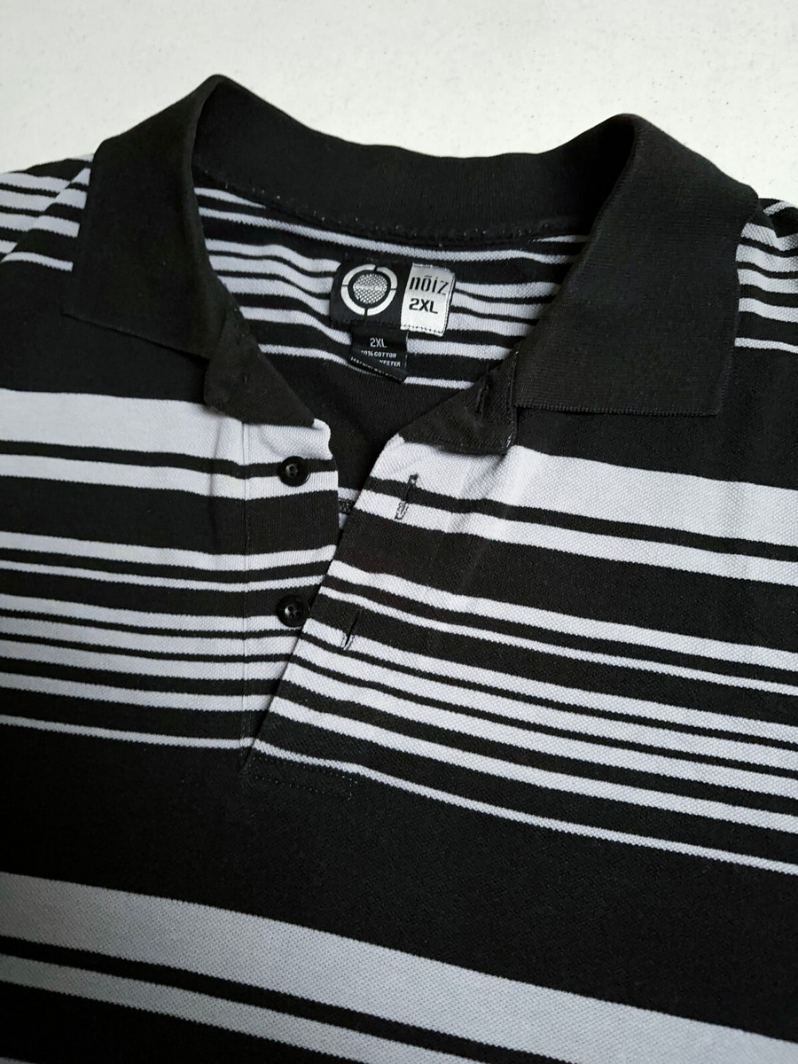 NOIZ Men's Short Sleeve Black Grey Striped Polo Shirt 2XL