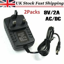 2Packs 9V Power Supply UK Adaptor Charger 9-Volt Power Supply 9V 2A AC/DC PLUG