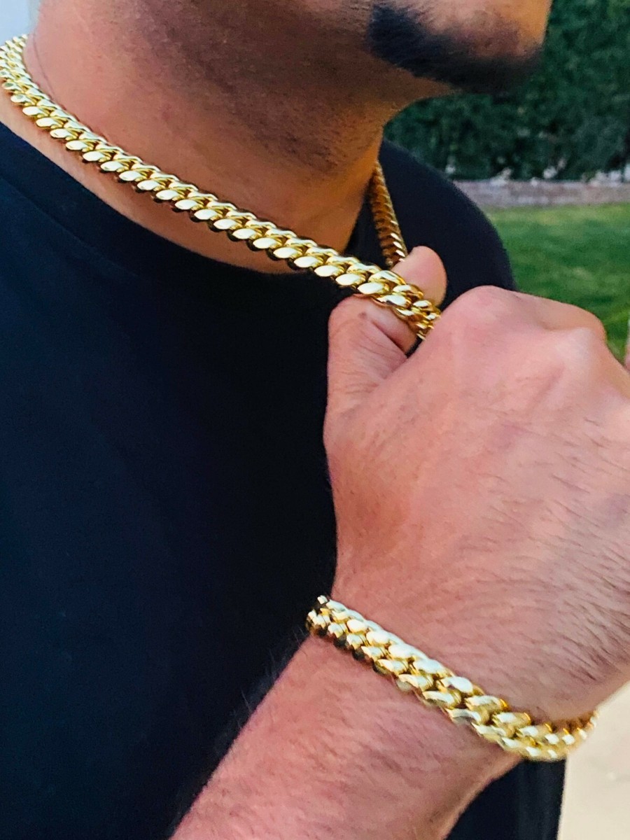 Miami Cuban Chain 14k Gold Choker Necklace Mens Mens 14k