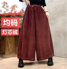 Japanese Autumn winter women's artistic casual wide leg pants skirtpants trouser