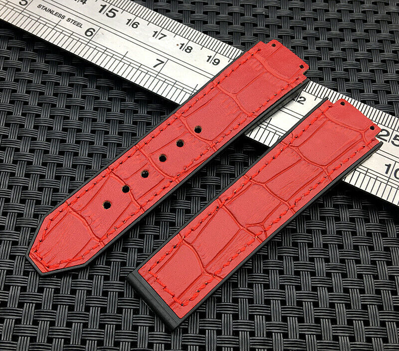 21*18*15mm Horse Leather Rubber Warch Band Strap For Hublot Female Red Orange eBay