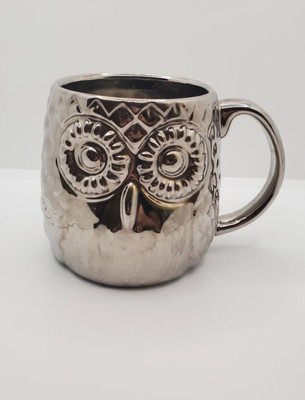 Silver Toned 3D Textured Owl Mug, Home Essentials and Beyond.