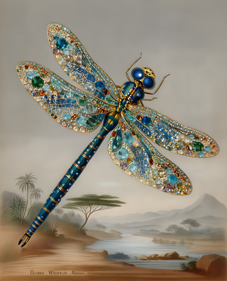 8x10 Jeweled Dragonfly Lake Art Print - 197850183