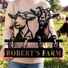 Personalized Goat Metal Family Name Sign, Rustic Farmhouse Decor for Farm Life