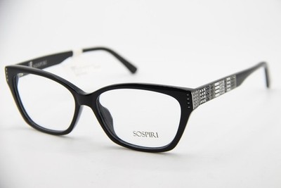 NEW SOSPIRI DILETTA NR BLACK SILVER CRYSALS STUDS AUTHENTIC EYEGLASSES 55-15