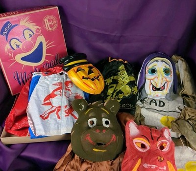 Rare Vintage Halloween Masks Lot Witch Bear Fox Pumpkin Halco Masquerade Read