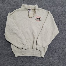 Jerzees Sweatshirt Mens Size M Oatmeal 1/4 Zip Monty Roberts Horse USA Made GOOD