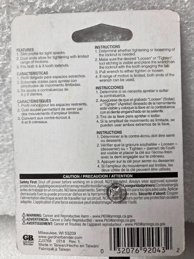 GARDNER BENDER LOCKNUT WRENCH KIT 1/2", 3/4" TOOLS NEW