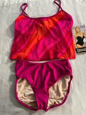 Pink  Orange Two-Piece Tankini Swim Set Mesh Underwired Bra 8 VTG Y2K NWT