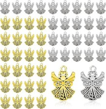 50PCS Metal Angel Charms for Jewelry Making, Alloy Antique Angel Wing Beads Bulk
