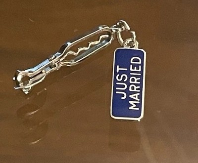 Beau Sterling Silver Enamel  JUST MARRIED'' & Movable Corkscrew Charm 4 Bracelet