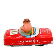 Rare Vintage Italian Tin Litho Friction Drive Fire Chief Monkey Car
