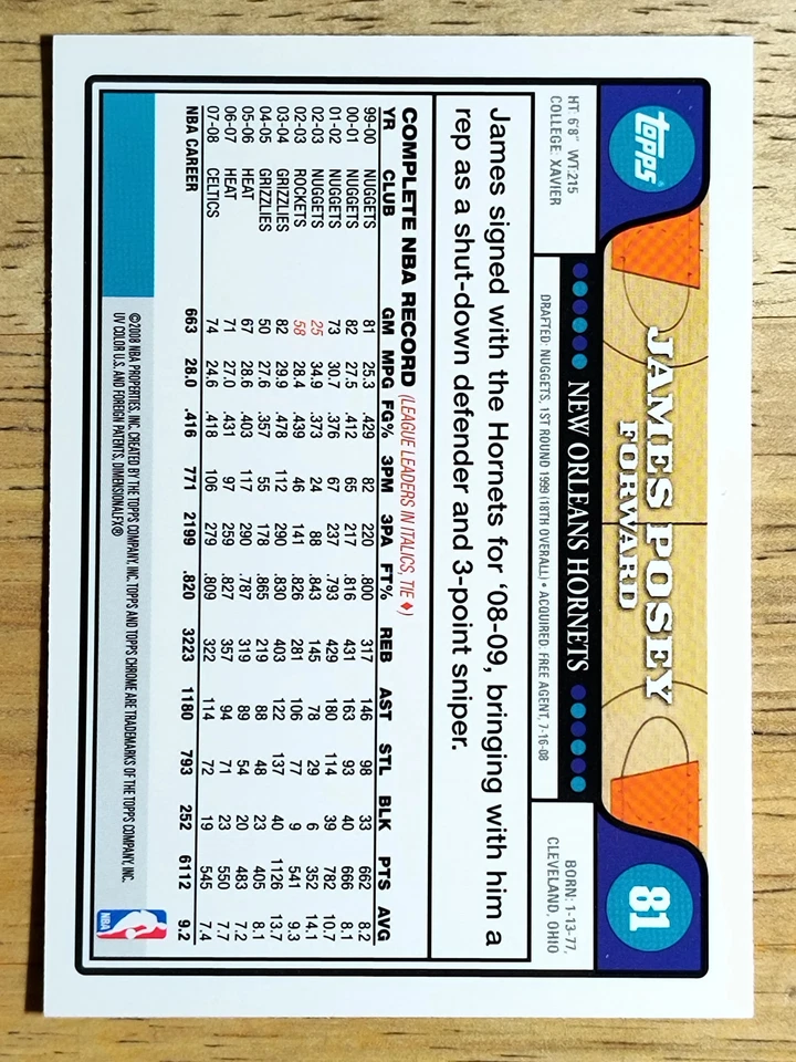 2008-09 Topps Chrome #81 James Posey - Image 2 of 2