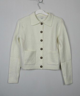 Marks & Spencer Womens Collared Neck Relaxed Fit Knitted Jacket  Ivory Size M