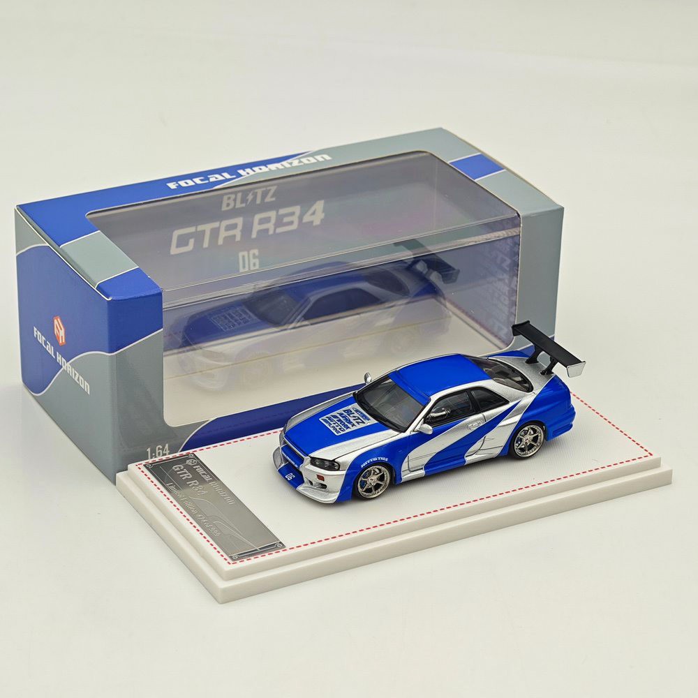 1/64 Focal Horizon Nissan Skyline R34 GTR Silver Blue Diecast for