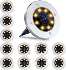 12-Pack 8-LED Warm White Solar Garden Lights for Outdoor Pathways and Landscapes