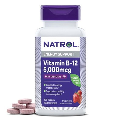 Natrol B12 5000 Mcg Dissolve Energy Metabolism 200 Tablets 7444